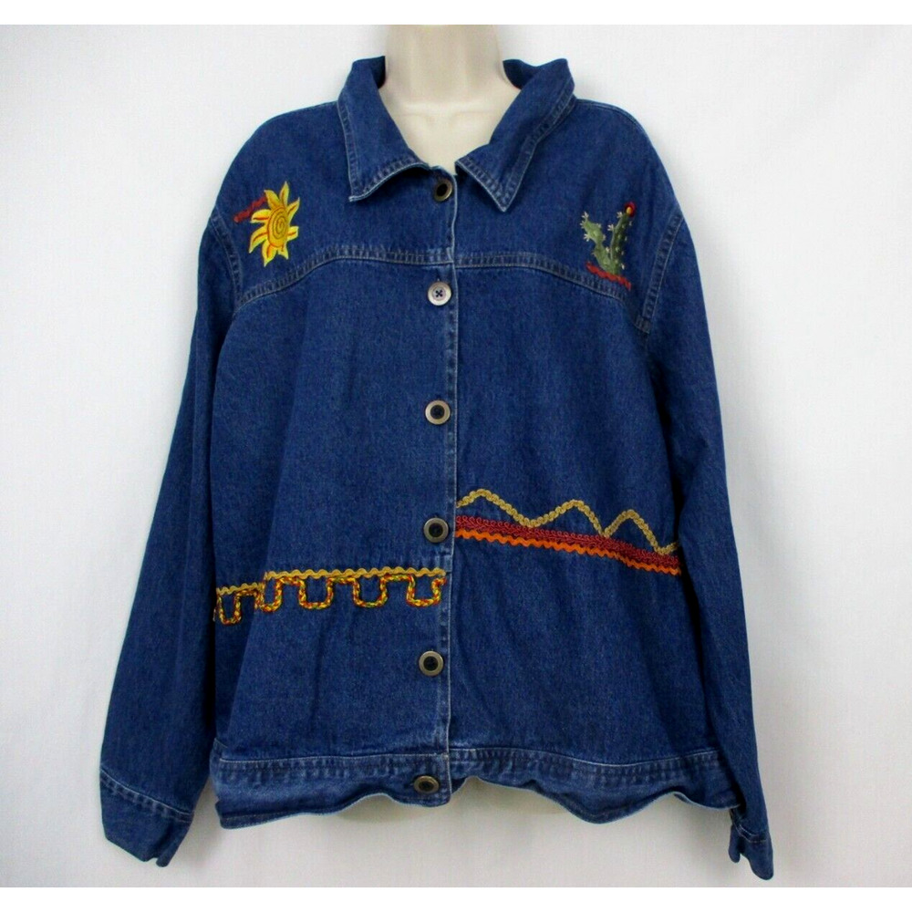 Collections Etc Denim Shirt Jacket Womens XXL Shacket Southwestern Embroidered